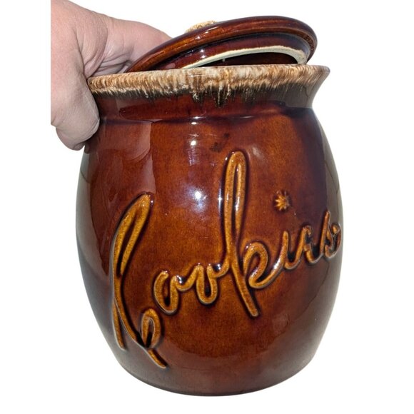 Hull Cookie Jar with Lid Oven Proof Brown Drip Glazed Ceramic Pottery with Lid - Picture 10 of 16